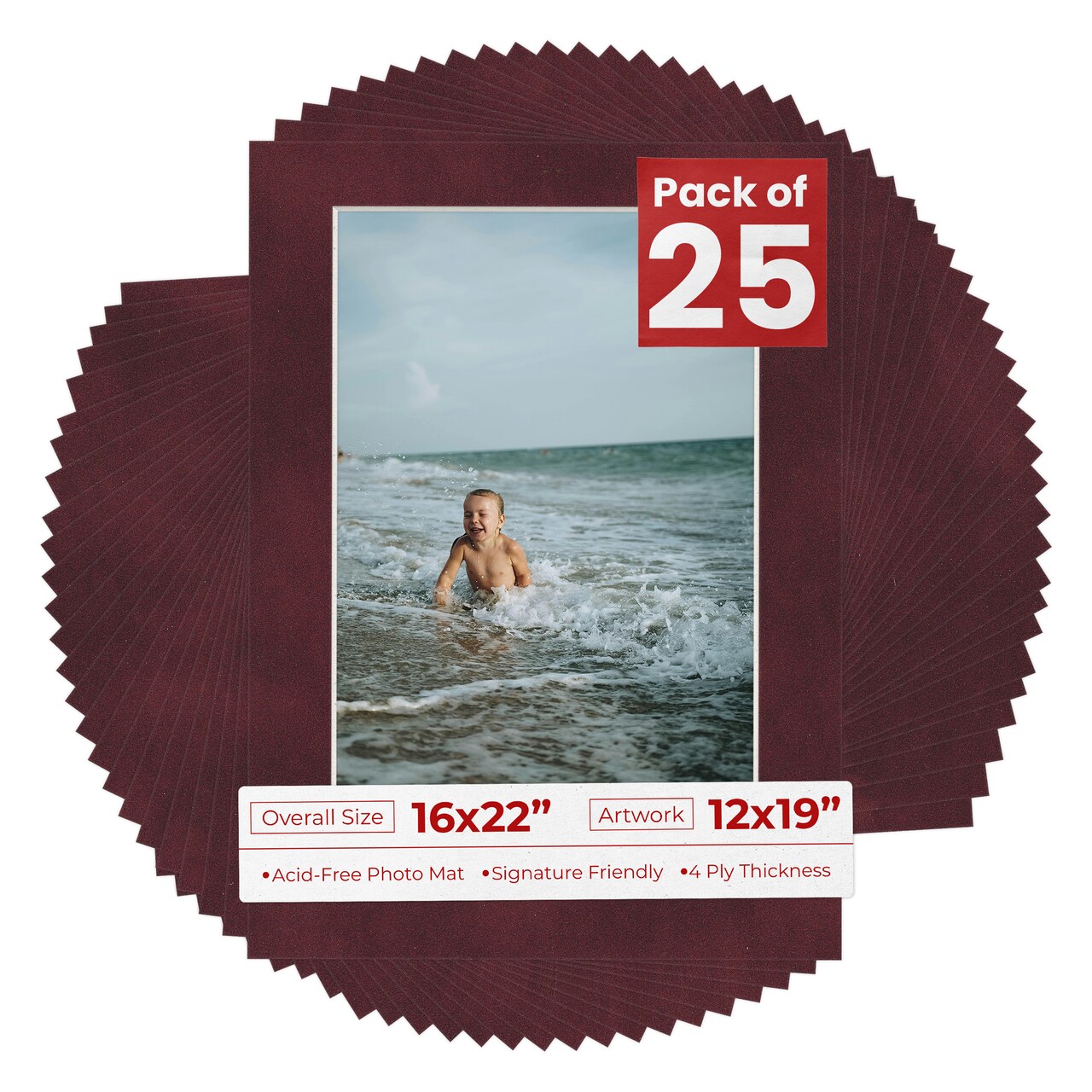 Dark Red Suede Mat Board for 16x22 Frames - Fits 12x19 Photos